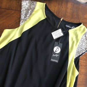 NWT black sequin shoulder neon flash swing dress